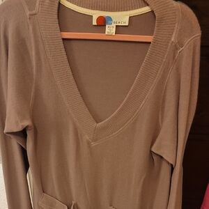 FP Beach Taupe V-Neck Sweater Dress Or Coverup Size XS